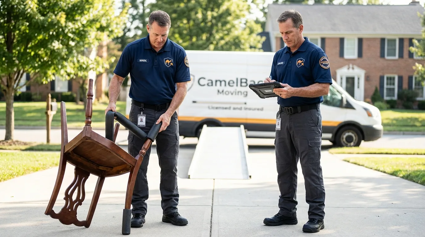 Movers inspecting furniture for damage prevention before loading in Tallapoosa, GA